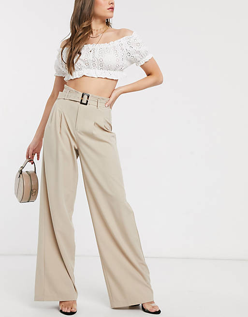 Outrageous Fortune wide leg trouser with belt detail in cream | ASOS