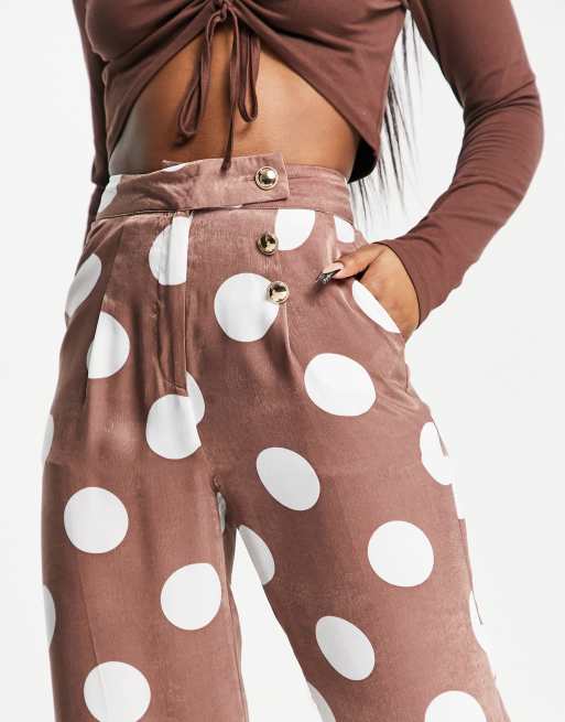Outrageous Fortune wide leg trousers in brown spot, 3 of 4