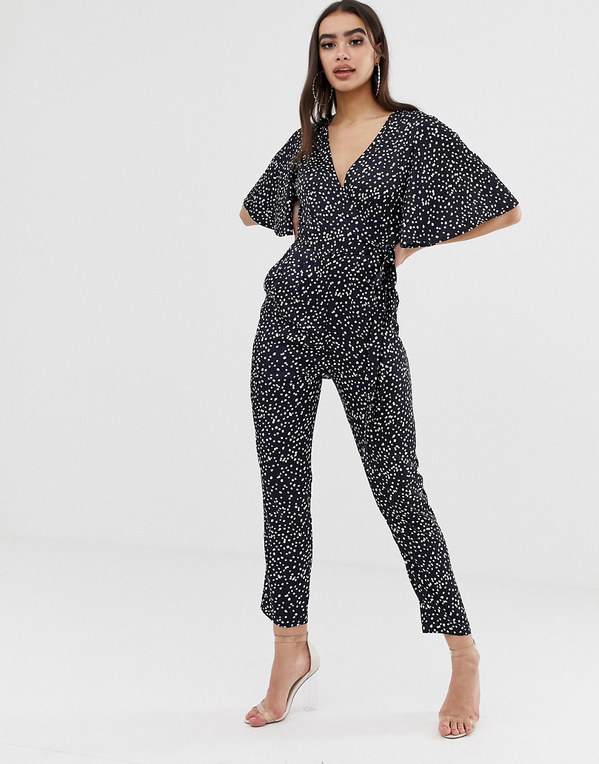 Outrageous Fortune wrap front jumpsuit in polka print-Multi