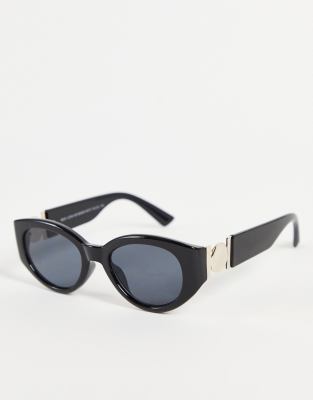   Asos Овальные солнцезащитные очки черного цвета с металлической отделкой New Look-Черный цвет