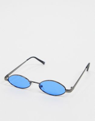 фото Овальные солнцезащитные очки с синими стеклами asos design-серый