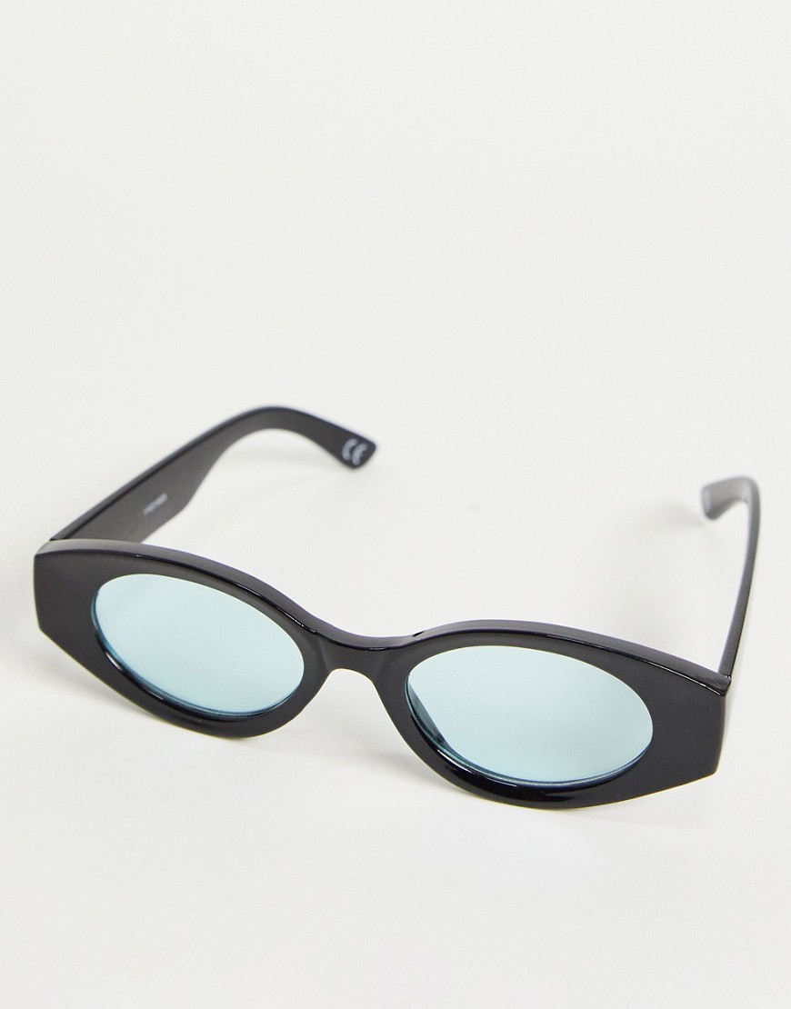 фото Овальные солнцезащитные очки в черной оправе средней величины с бирюзовыми стеклами asos design-черный