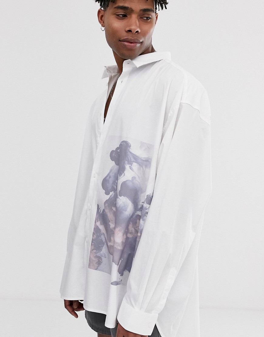 фото Overize-рубашка из поплина с принтом asos design-белый