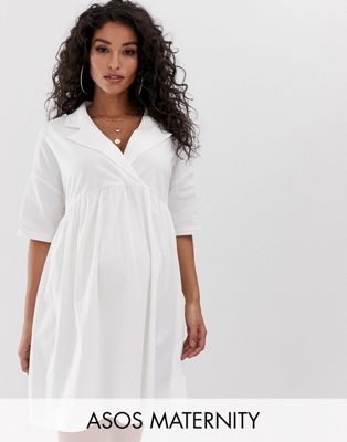 Oversize blusekjole med krave fra ASOS DESIGN Maternity-Hvid