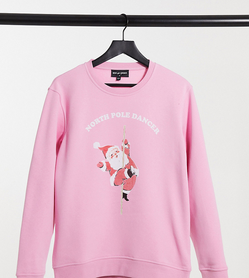фото Oversize-cвитшот с новогодним принтом танцующего санта-клауса new girl order-розовый