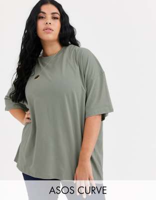 фото Oversize-футболка шалфейного цвета asos design curve-зеленый asos curve