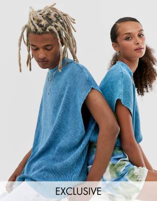 Oversize-футболка в рубчик без рукавов COLLUSION Unisex-Синий
