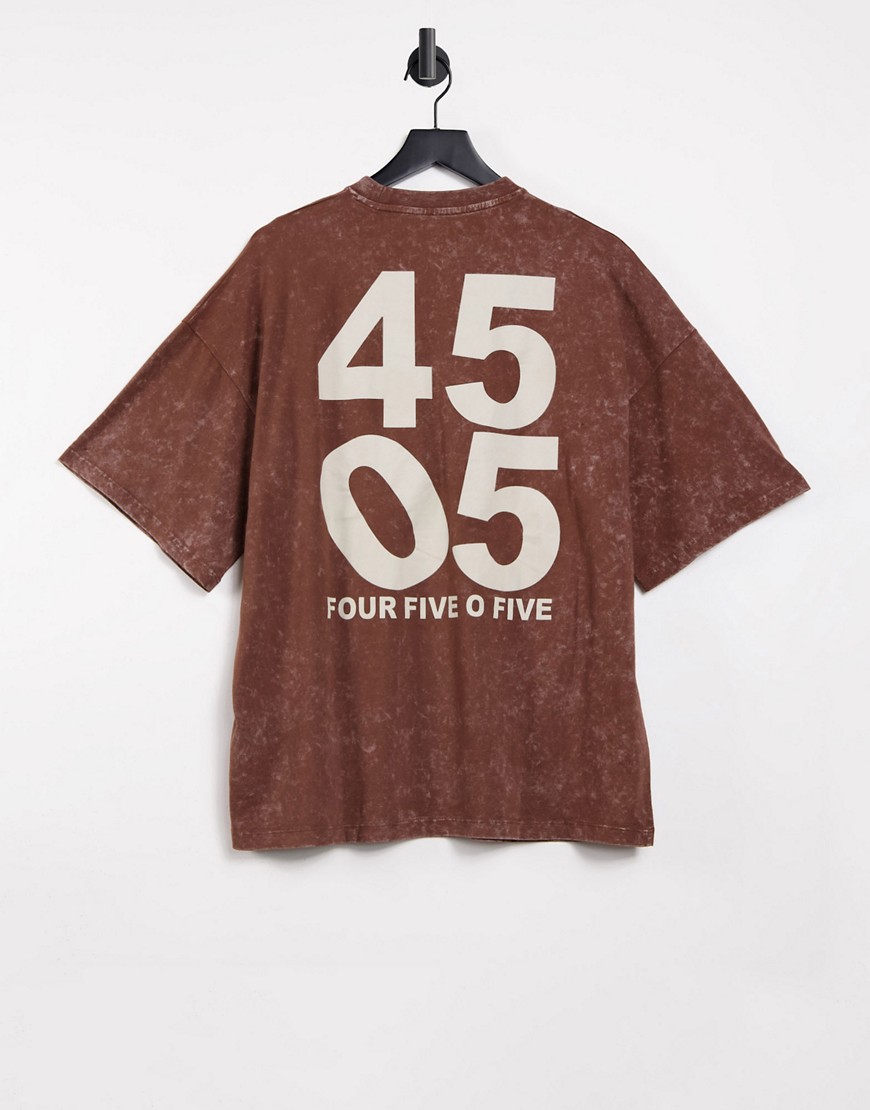 фото Оversize-футболка в стиле унисекс с эффектом кислотной стирки asos 4505-коричневый цвет