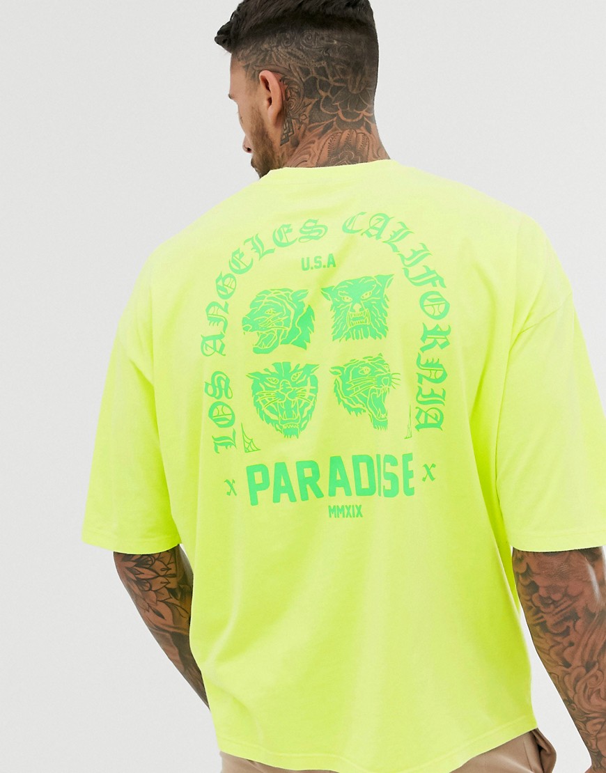 фото Oversize-футболка выбеленного неонового цвета с принтом на спине неонового зеленого цвета asos design-желтый