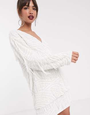 фото Oversize-куртка с бахромой из бусин asos edition-белый