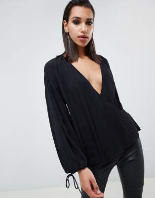 фото Oversize-лонгслив с запахом asos design-черный