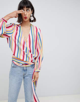 фото Oversize-лонгслив в полоску с запахом asos design-мульти