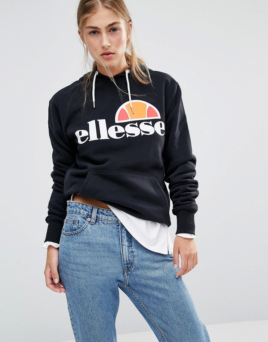фото Oversize-пуловер с капюшоном и логотипом спереди ellesse-черный