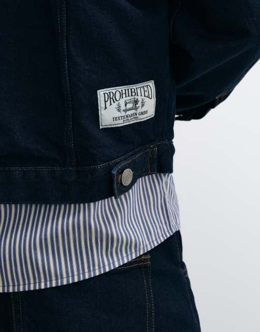 Oversize set med jeansjacka med dragkedja i rå blå indigo, 3 av 5