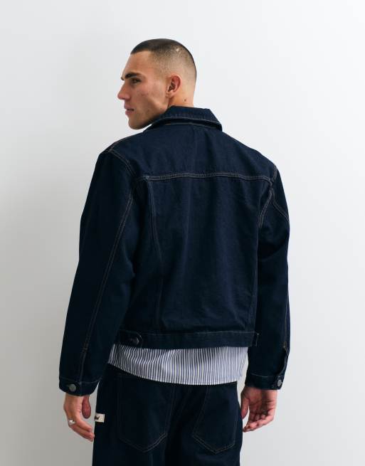 Oversize set med jeansjacka med dragkedja i rå blå indigo, 4 av 5
