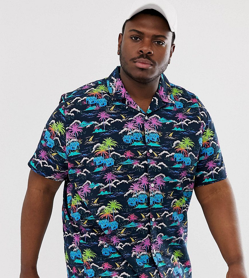Oversize-skjorte med reverskrave og palmeprint fra ASOS DESIGN Plus-Sort