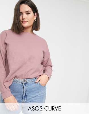 фото Oversize-свитшот с открытыми швами asos design curve-розовый asos curve