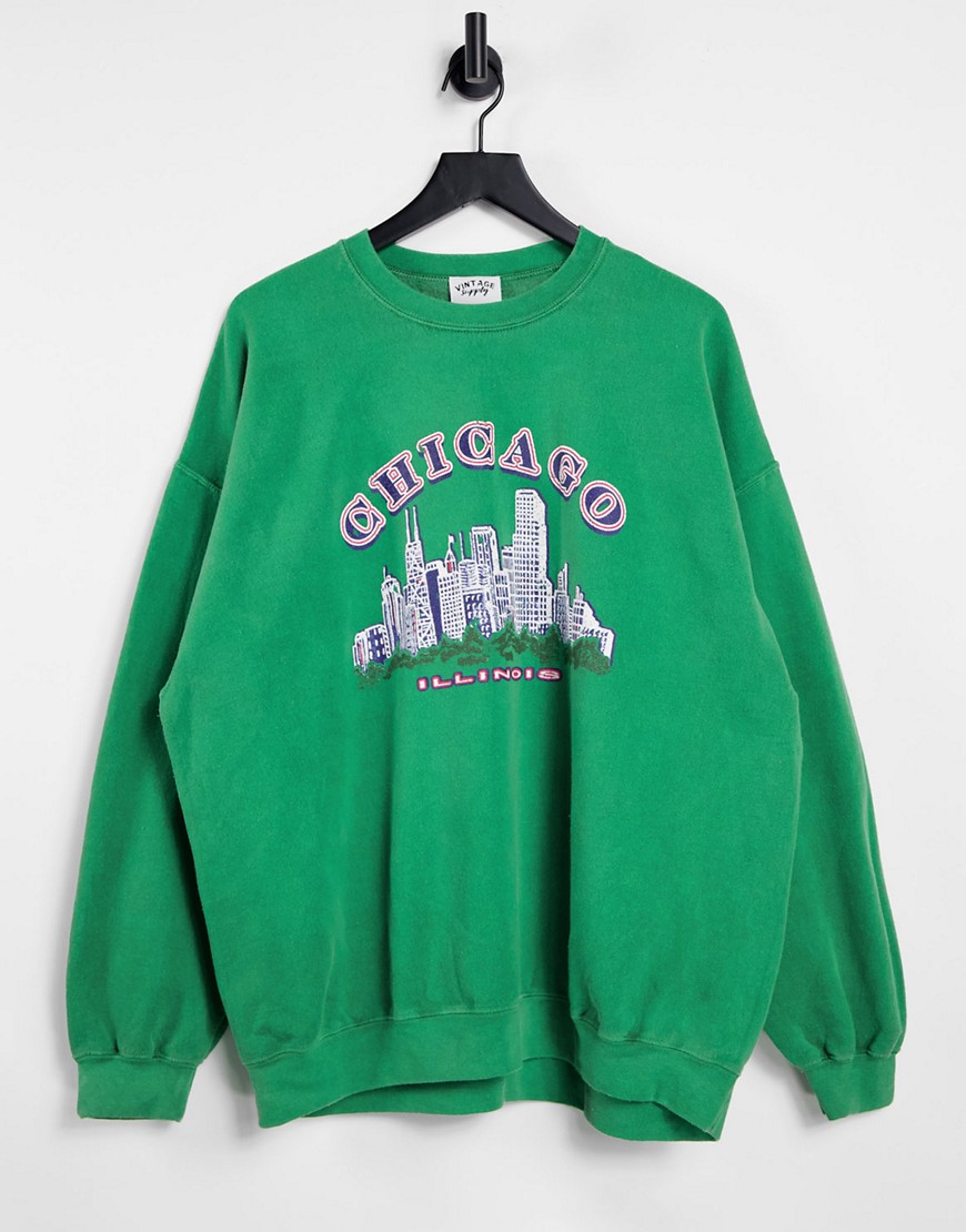 фото Oversize-свитшот с принтом "chicago" vintage supply-зеленый цвет