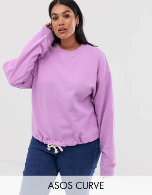 фото Oversize-свитшот с веревочной отделкой asos design curve-фиолетовый asos curve