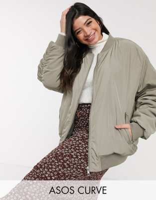 фото Oversized-бомбер цвета хаки asos design curve-серебряный asos curve