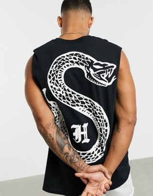 фото Oversized-футболка без рукавов со змеиным принтом hnr ldn-черный honour