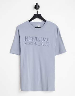 фото Oversized-футболка голубого цвета с надписью "individual" river island-голубой