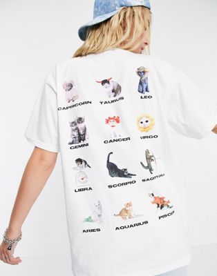 фото Oversized-футболка с принтом котов в виде знаков зодиака new girl order-белый