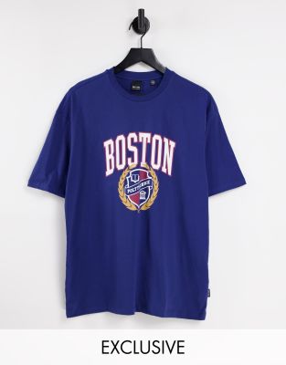 фото Oversized-футболка темно-синего цвета с принтом "boston" only & sons – эксклюзивно для asos-темно-синий