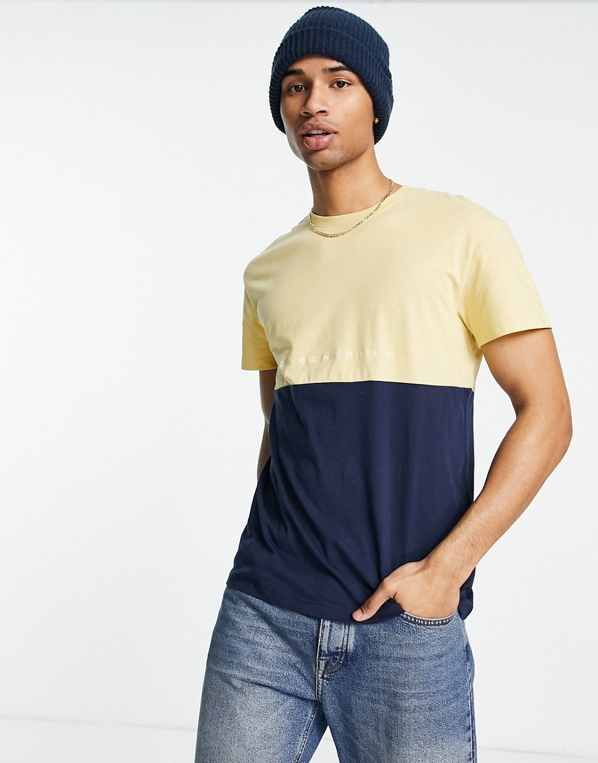 фото Oversized-футболка в стиле колор блок бежевого и темно-синего цвета jack & jones originals-светло-бежевый цвет