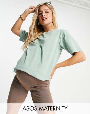 Топы для беременных Oversized-футболка выбеленного шалфейно-зеленого цвета ASOS DESIGN Maternity-Зеленый