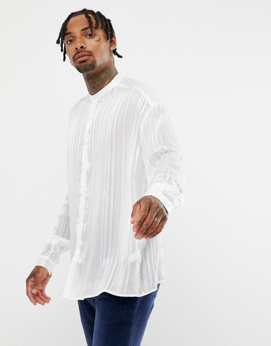 Oversized gennemsigtig skjorte med grandad-krave i hvid fra ASOS DESIGN