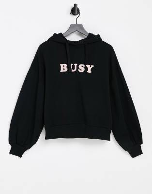 фото Oversized-худи черного цвета со слоганом "busy" pepe jeans greta-черный цвет