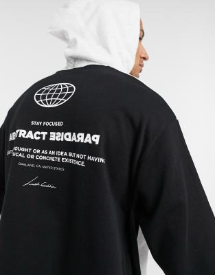 фото Oversized-худи с длинными разрезами по бокам и монохромным принтом на спине asos design-черный