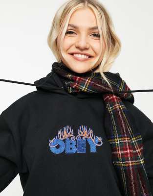 фото Oversized-худи с логотипом и вышитым пламенем obey-черный