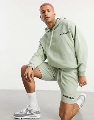 фото Oversized-худи с маленьким текстовым принтом от комплекта asos design-зеленый цвет