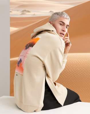 фото Oversized-худи с разрезами по бокам и принтом на спине asos design-бежевый