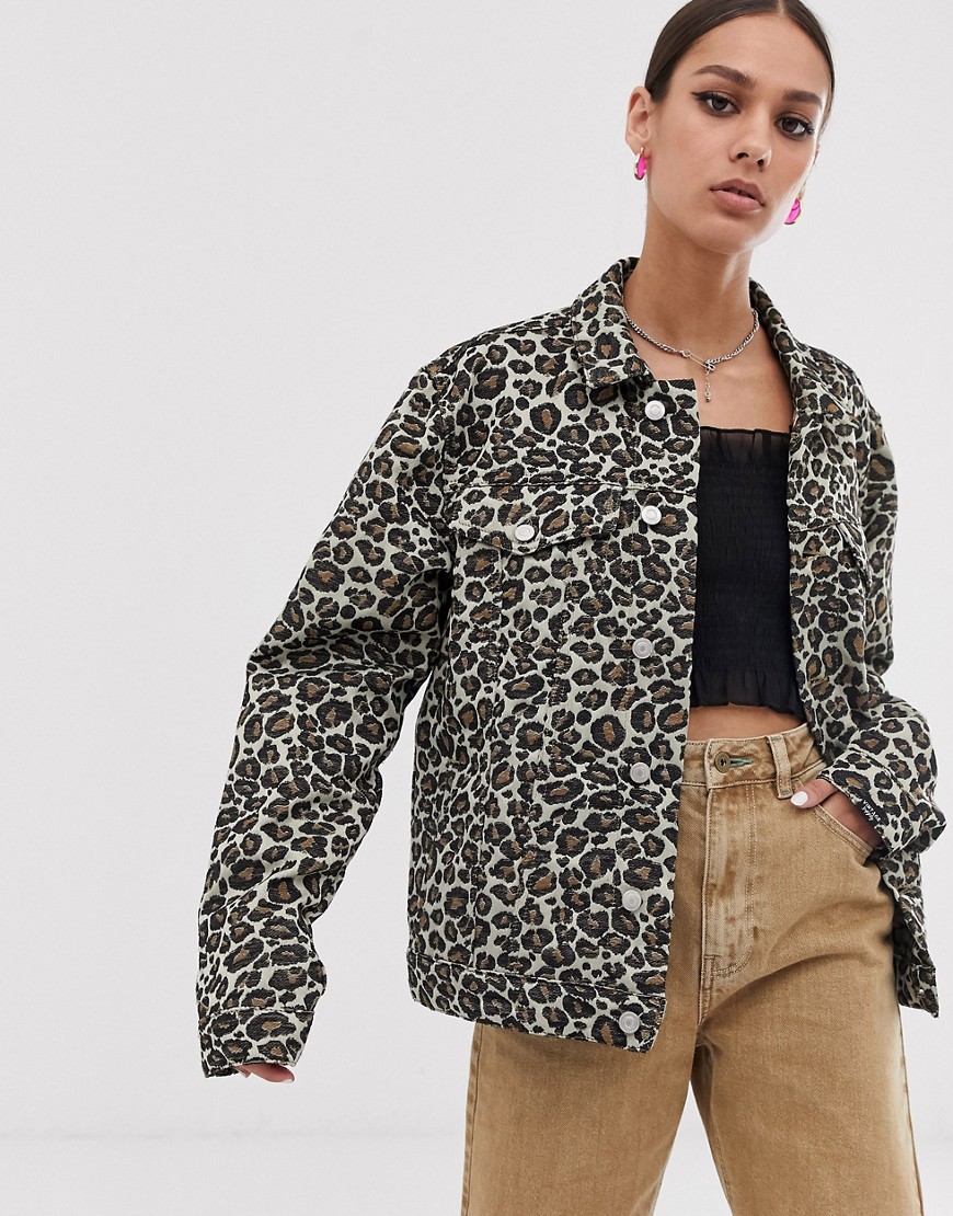 Oversized jakke i leopard-jacquard fra Vintage Supply-Brun