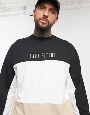 фото Oversized-лонгслив колор блок из плотного трикотажа с логотипом "dark future" asos design-черный