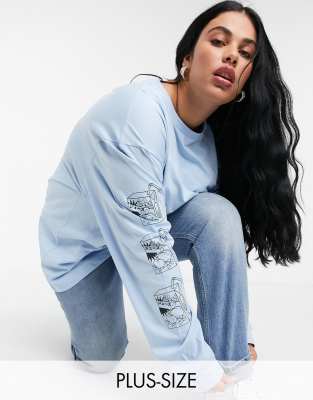 фото Oversized-лонгслив с графическим принтом new girl order curve-синий