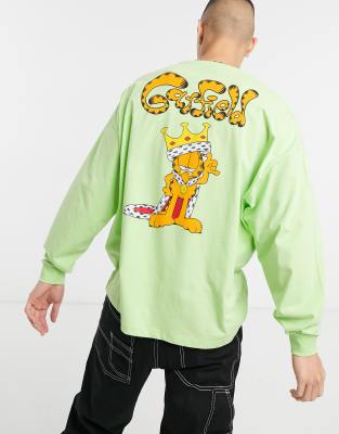 фото Oversized-лонгслив с принтом asos design garfield-зеленый