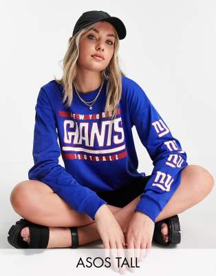 фото Oversized-лонгслив синего цвета с принтом nfl new york giants asos design tall-голубой