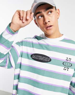 фото Oversized-лонгслив в полоску с принтом на груди asos design-многоцветный