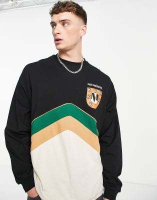 фото Oversized-лонгслив в стиле колор-блок с нашивкой на груди asos design-разноцветный