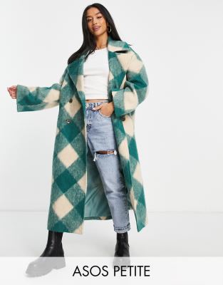  Oversized-пальто зеленого цвета в ромбовидную клетку ASOS DESIGN Petite-Зеленый цвет