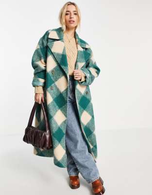  Oversized-пальто зеленого цвета в ромбовидную клетку ASOS DESIGN-Зеленый цвет