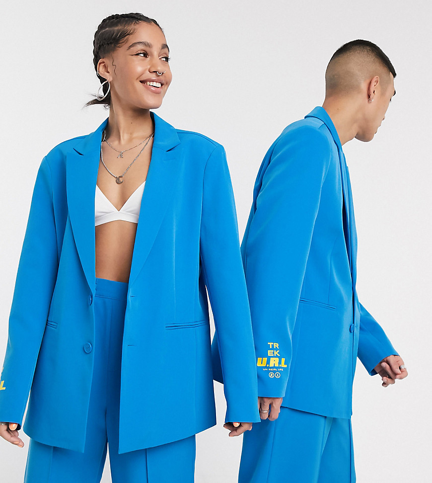 фото Oversized-пиджак в стиле унисекс с принтом collusion-синий