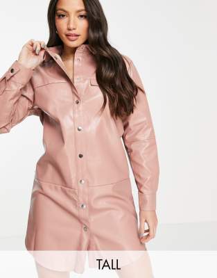 фото Oversized платье-рубашка рыжего цвета из искусственной кожи missguided tall-светло-бежевый