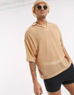 фото Oversized-поло из полупрозрачной ткани asos design-бежевый