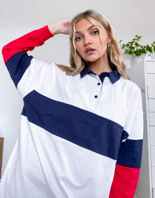 фото Oversized-поло в стиле колор блок с длинными рукавами asos design-красный