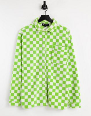 фото Oversized-рубашка из флиса в шахматную клетку new girl order-зеленый цвет
